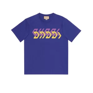 Gucci Cotton Jersey T-Shirt With Gucci Mirror Print In Blue - GT17