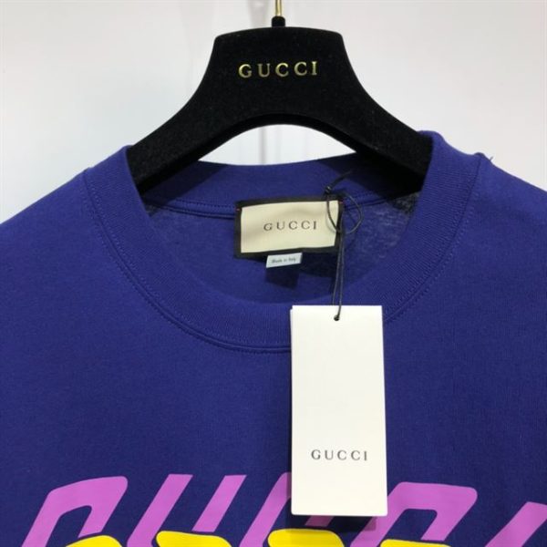 Gucci Cotton Jersey T-Shirt With Gucci Mirror Print In Blue - GT17