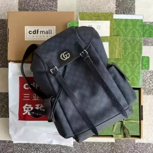Ophidia GG Medium Backpack in Blue and Black GG Supreme Canvas - GP04